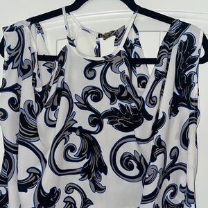 Express Women's Top with Blue and Black Swirl Design